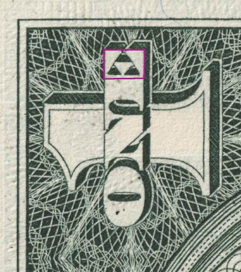 Détail du billet de 1 Dollar US retourné à 90°