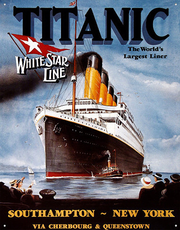 Affiche présentant le premier voyage du Titanic