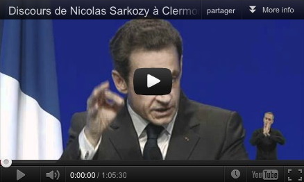 vidéo complète du discours de Nicolas Sarkozy à Clermont-Ferrand sur le site officiel "France Forte": 