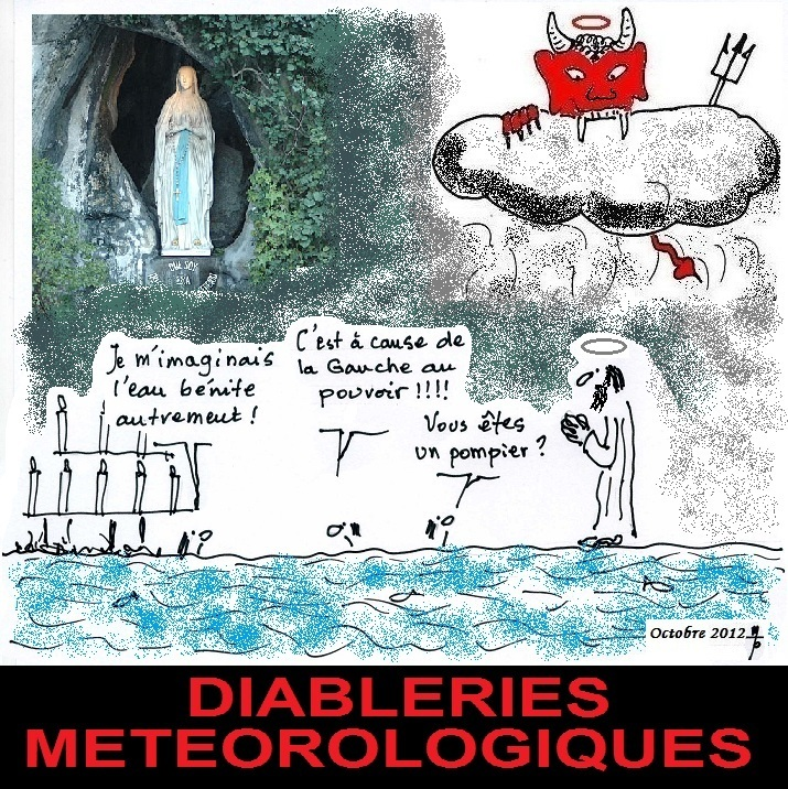 Dessin humoristique à propos de la ville de Lourdes inondée - Octobre 2012