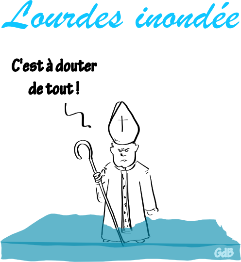 Dessin humoristique à propos de la ville de Lourdes inondée - Octobre 2012