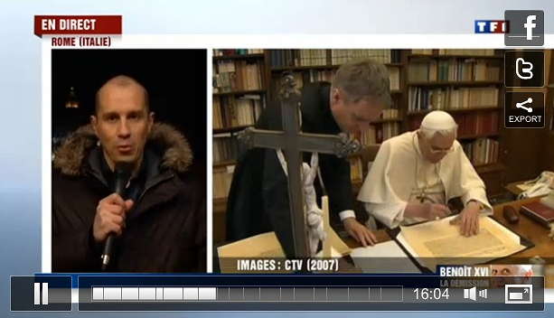 Capture d'écran du JT de TF1 à 20:00 le 11 Février 2013