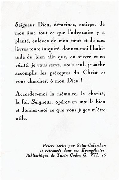 Prière écrite par St Colomban