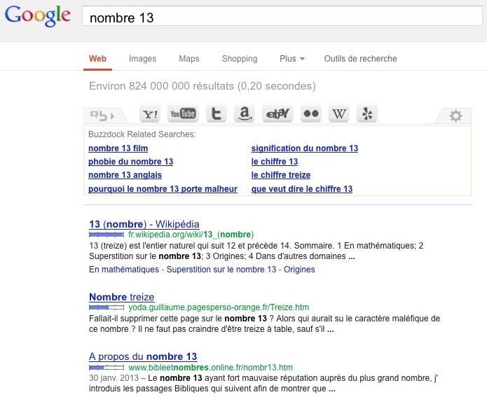 Capture d'écran: recherche Google nombre 13