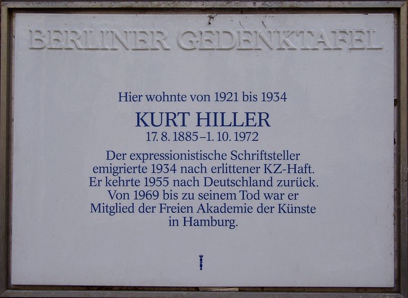 plaque commémorative Kurt Hiller à Berlin